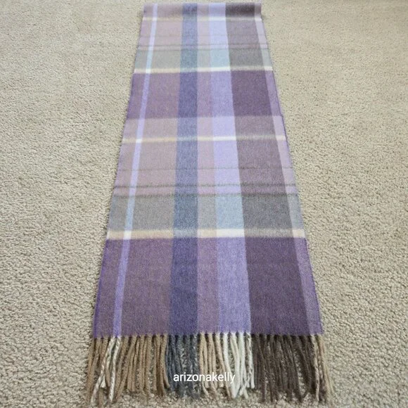 Luxurious Cashmere Scarf Purple Plaid Thick Plush - Picture 5 of 13